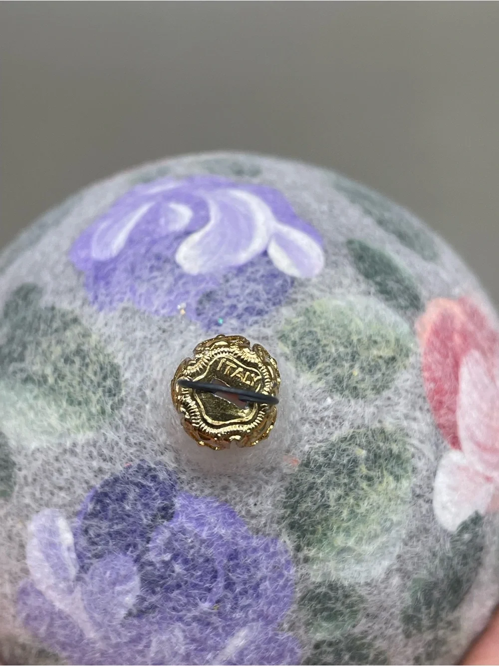 Vintage ITALY Flocked Floral Round Christmas 4” Ornament Ball Pink Purple